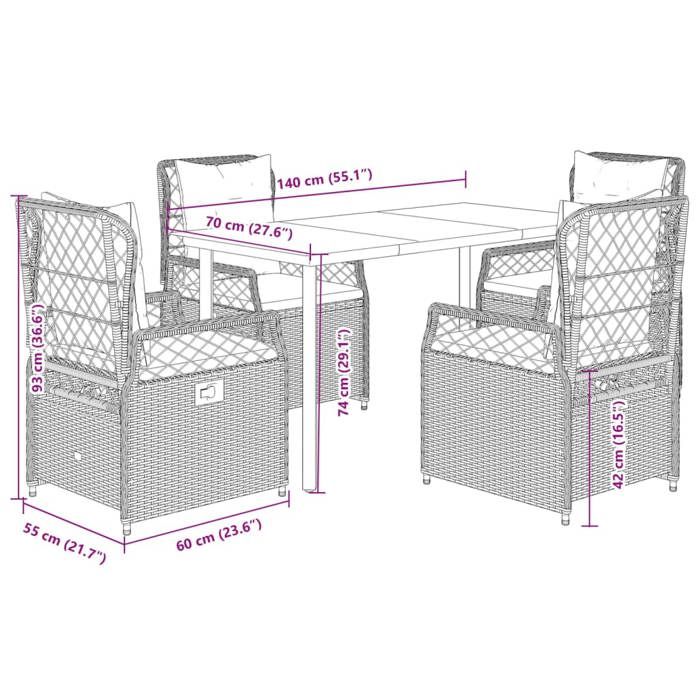VidaXL Garden Dining Set 5 Pcs Grey Cushions Wicker 3262994