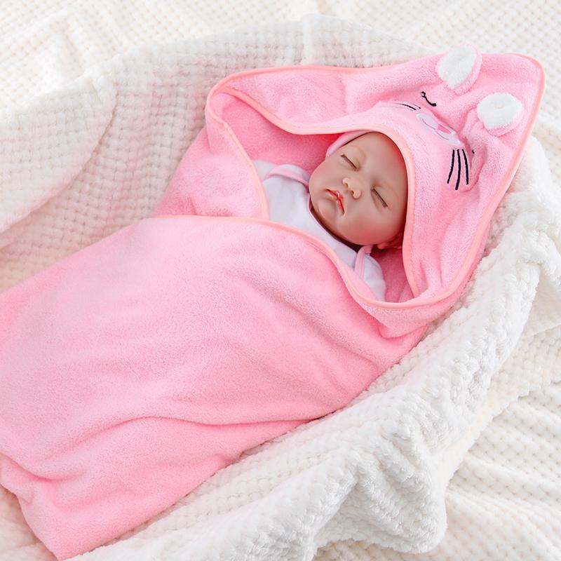 Baby Bath Towel Hooded Swaddle Blanket Solid Color Cartoon Coral Velvet Super Soft 80*80 Cm Children's Bath Towel Bathrobe