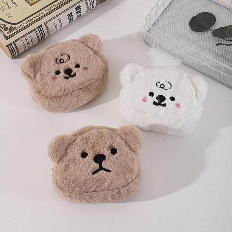 Bolsa de Moedas com Zíper de Urso Fofo de Desenho Animado Bolsa de Maquiagem Durável Bolsa de Fone de Ouvido Portátil de Pelúcia Bolsa de Maquiagem para Meninas Carteira Pequena Kawaii