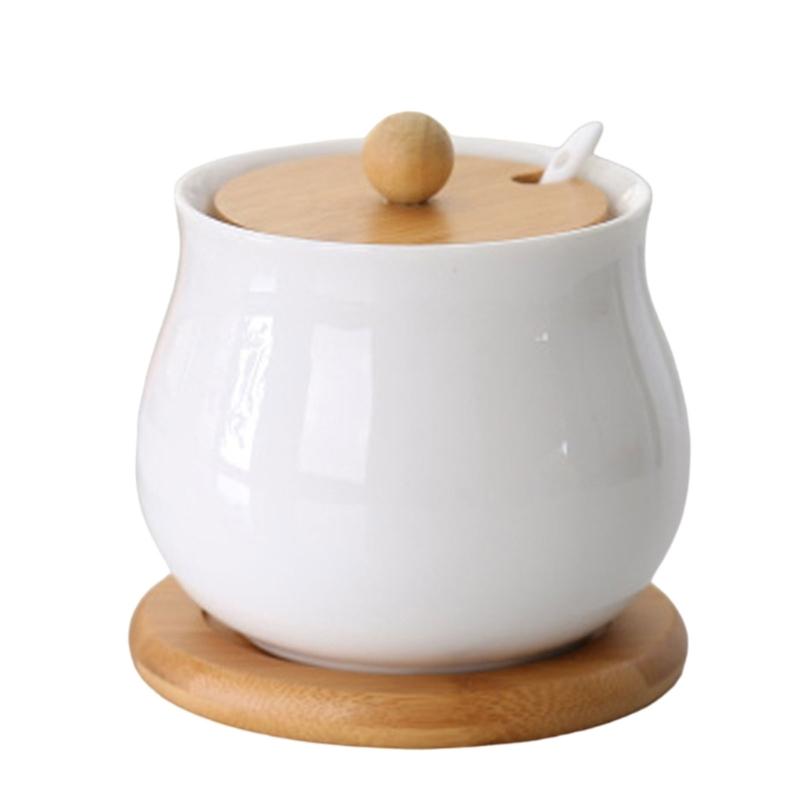 Sturdy Ceramic Condiment Canisters Stylish Ceramic Seasoning Jars with Bamboo Lids for Barbecue Parties and Camping