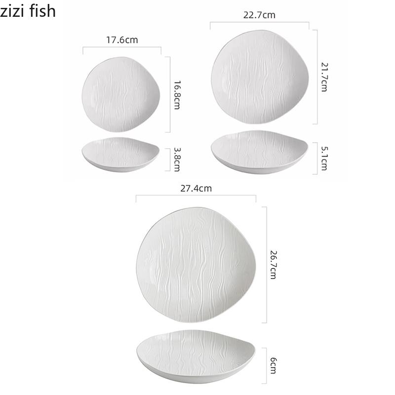 Irregular Ceramic Deep Plate Water Ripple Pure White Salad Plate Thick Soup Plate Dessert Dish Pasta Plates Creative Tableware