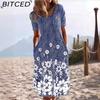 BITCED Kvinnemote Sommer Våren Ensfarget Print Kortermet V-hals Høy midje Uformelle kjoler