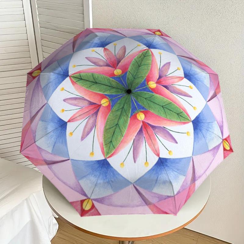 

1pc Floral Mandala Automatic Folding Umbrella - Compact 8-Rib Design,Perfect Gift for Friends & Family yy250926004