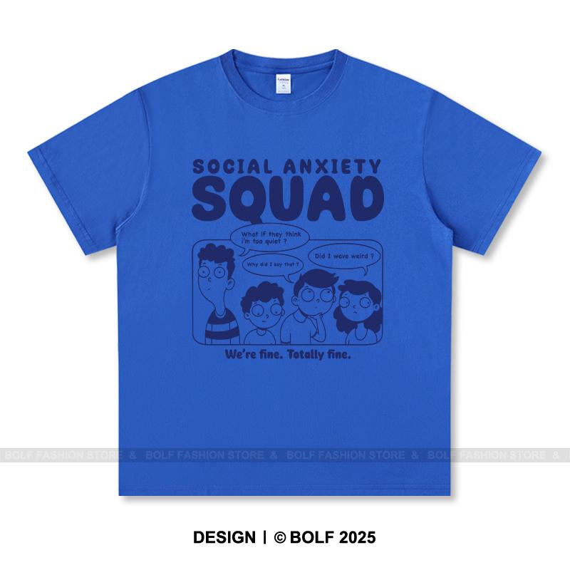 Women's Social Anxiety Squad Printed T-Shirt 100% Cotton Oversized Relatable Graphic Tees for Men Summer Tops Mood Streetwear