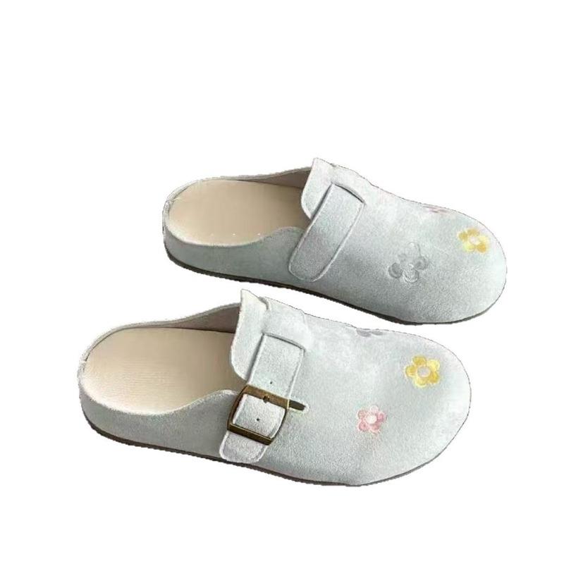 Versatile Daily Leisure Super Cute Flat-bottomed Bag Head Slippers Girlish Flower Niche Half-towed Slippers