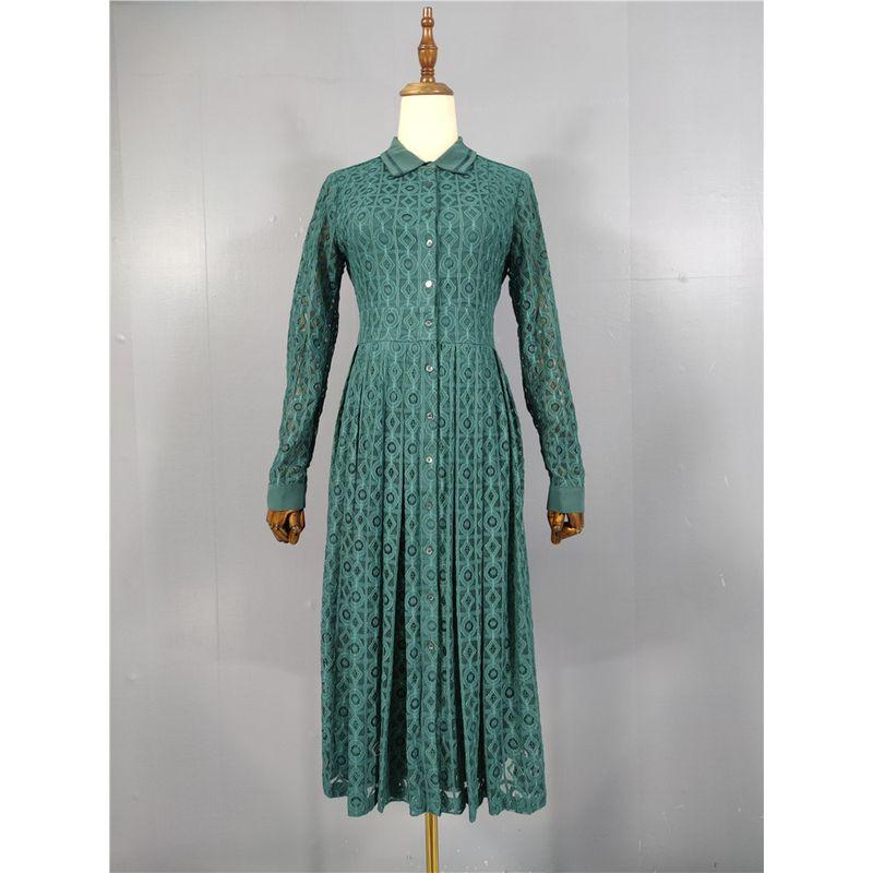 

Экспортное Европейское и Американское Одиночное Высококачественное Текстурное Кружевное Вязаное Платье 2024 Осень Новое Поступление Нишевый Дизайн Платье для Похудения Green S(Us4)