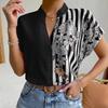 Damen Sommerhemd Lässig Blumendruck Asymmetrischer Streifen Kurzarm Pendeln Stehkragen Einreihig Sommerbluse Damenbekleidung