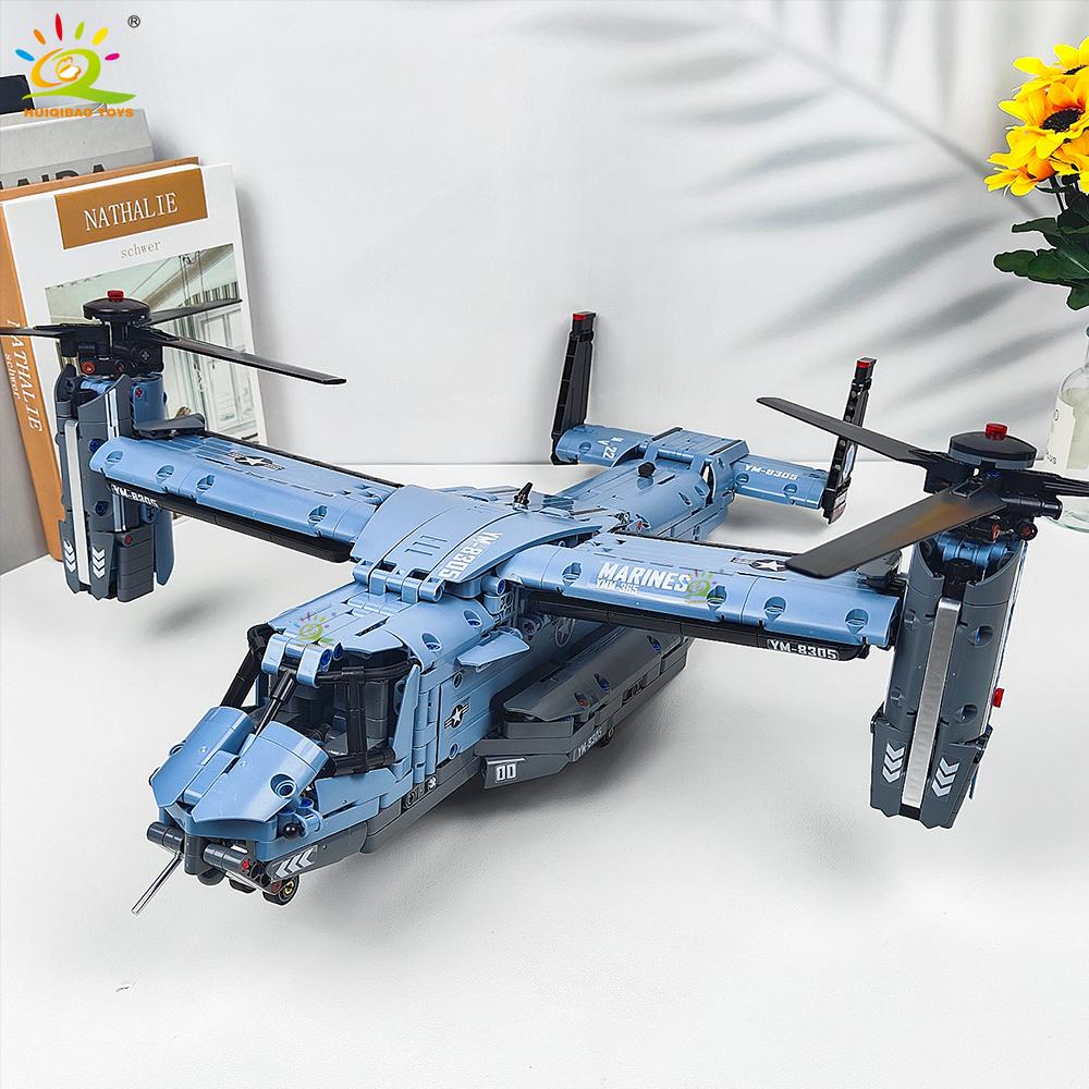 MOC 1389PCS V-22 Tiltrotor Aircraft Helicopter Building Block Children Military Airplane model Bricks Toy home Decor.