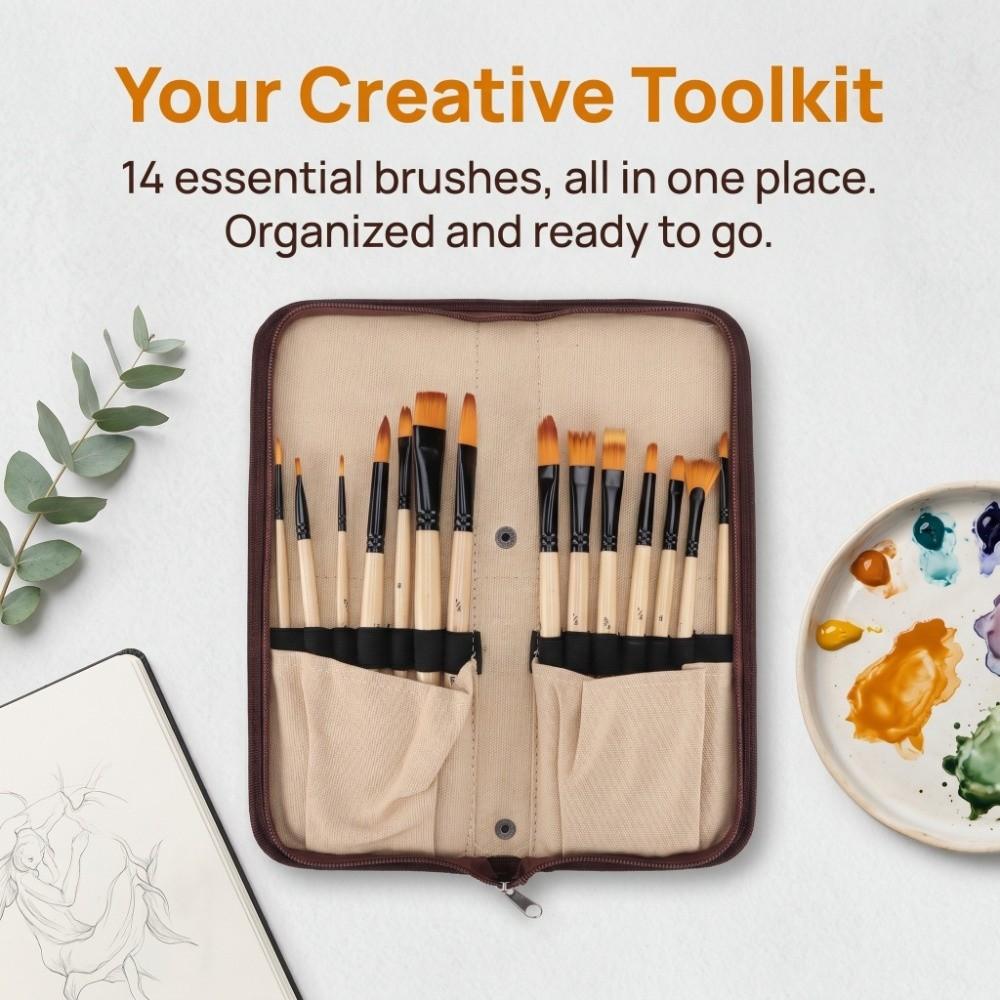 14PCS Tough Fiber Texture Multi-tip Nylon Brush Set Watercolor Paint Brushes Acrylic Artwork Making