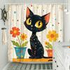 Cute Black Cat with Colorful Flowers Waterproof Shower Curtain - Modern Design for Bathroom Decor, Vibrant and Fun