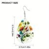 Colorful Flowers Branches Leaf Patterns PU Leather Earrings for Women Elegant Charming Earrings Jewelry Matching for Festivals, Banquets