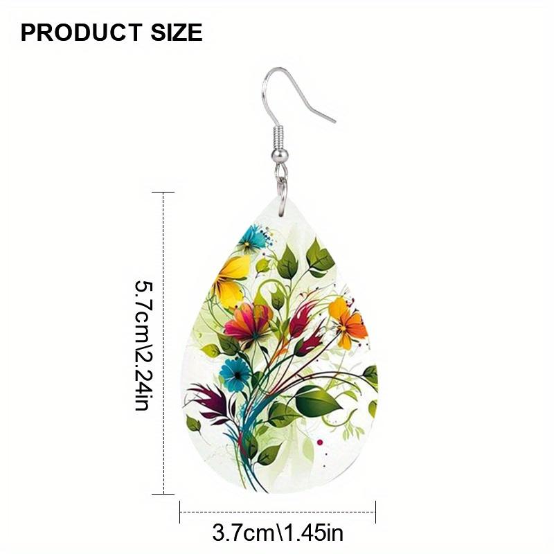 Colorful Flowers Branches Leaf Patterns PU Leather Earrings for Women Elegant Charming Earrings Jewelry Matching for Festivals, Banquets