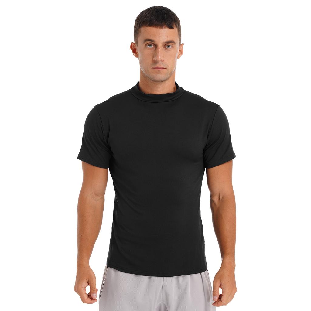 Mens Mock Neck Short Sleeve T Shirt Casual Solid Color Slim Fit Basic Top Comfortable Undershirt Tee