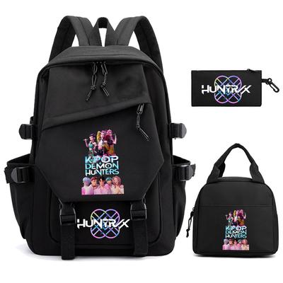 3-teiliges Set Cartoon Kpop Demon Hunters bedruckter Rucksack für Teenager, Kinder, Schüler, Schulrucksack mit großem Fassungsvermögen, Geschenk für Mädchen, Reisetasche, Mochila
