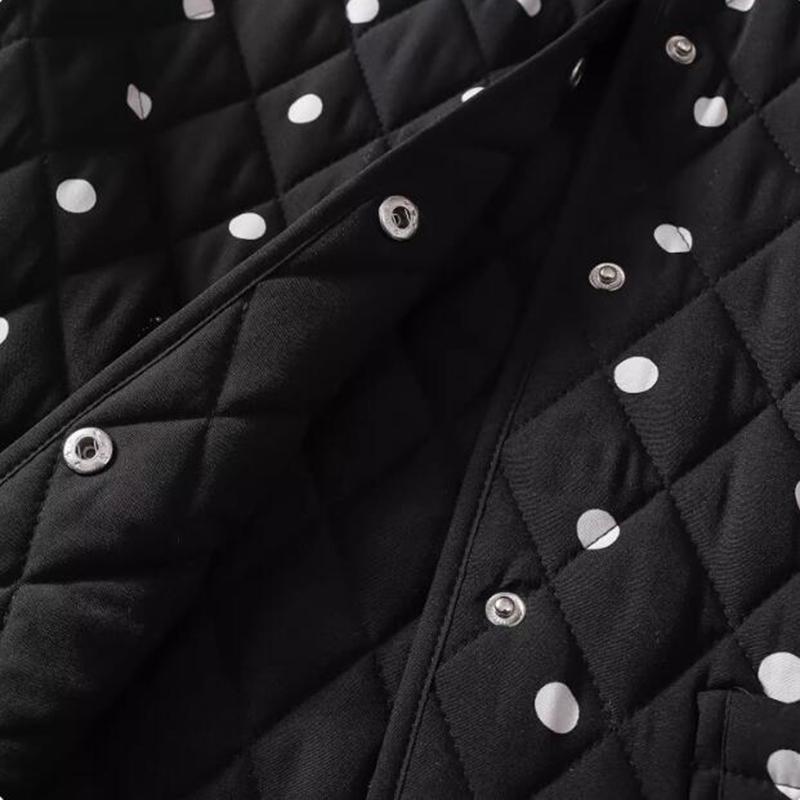 Retro O-Neck Contrasting Polka Dot Cotton Jacket For Women's Autumn Winter Single Breasted Double Pocket Warm Quilted Coat CS005