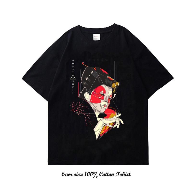 90s Anime Ghost In The Shell Pánské tričko Potisk Vintage Streetwear Hip Hop Oblečení Krátký rukáv Nadměrné Ležérní Bavlněné tričko