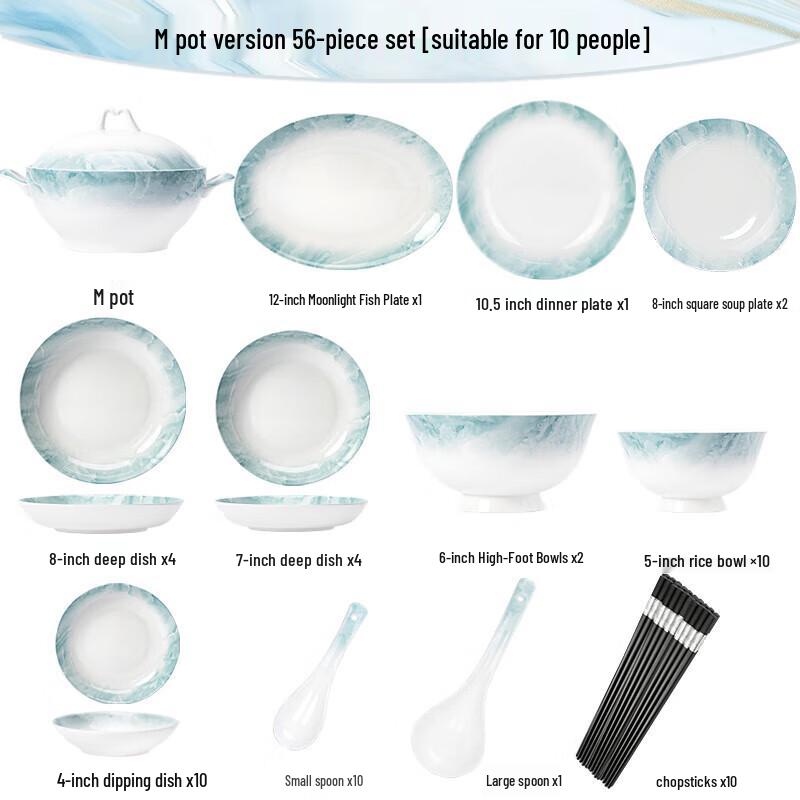 Ailan Huijia Underglaze Ceramic Dinnerware Set 56 Pieces