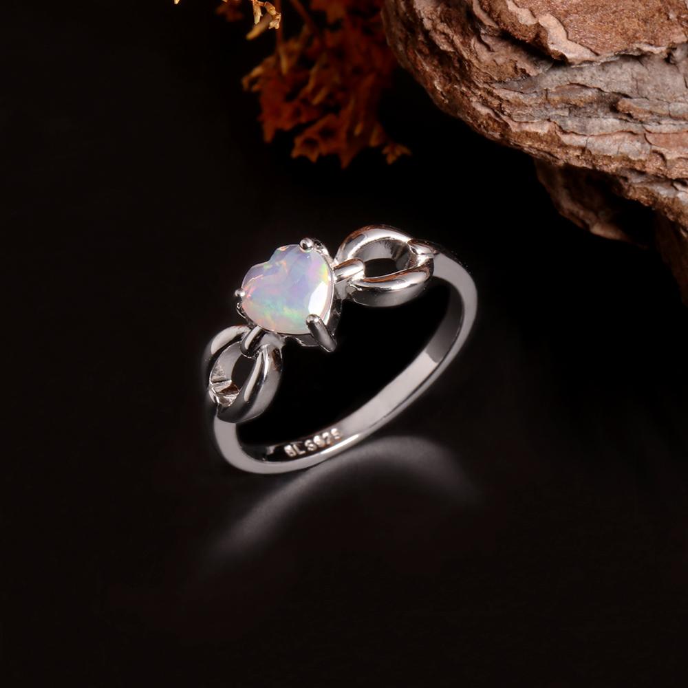 Sweet romantic style October Birthstone Natural Opal heart-shaped ring Earrings jewelry set women and girls birthday gift