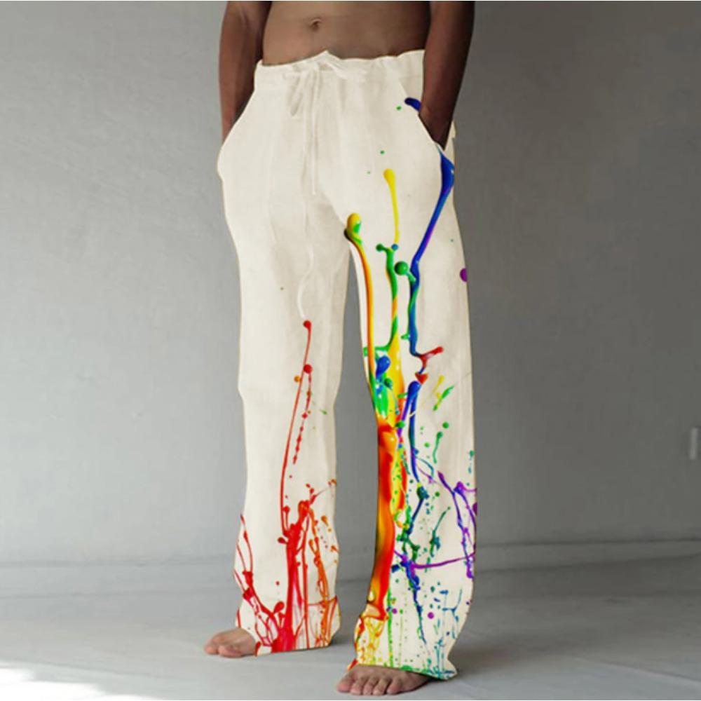 Men's 3D Multi-colored Dye Printed Baggy Casual Trousers, Elastic Drawstring Waist with Pockets, for Spring Summer Home Outdoor Vacation