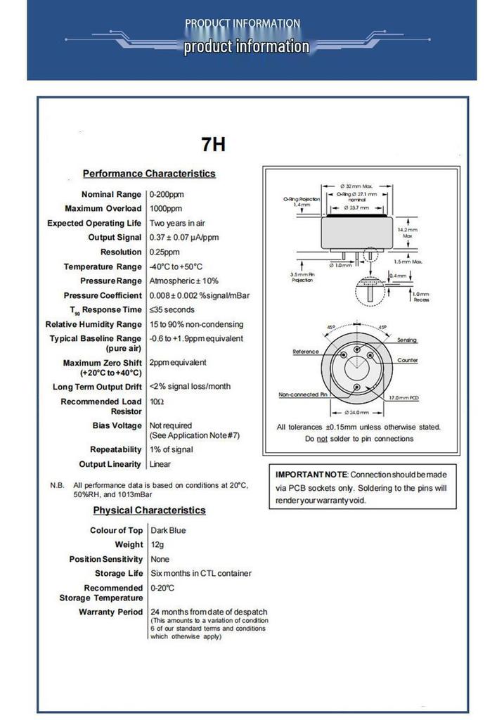 7H Hydrogen Sulfide Sensor for Gas Analyzers and Detectors: Measures H2S Concentration