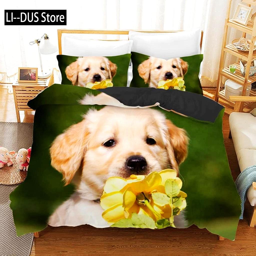 Golden Retriever Duvet Cover Set Boys Pet Pattern Comforter Cover Twin Size Print Bedding Set Microfiber Animal Dogs Quilt Cover