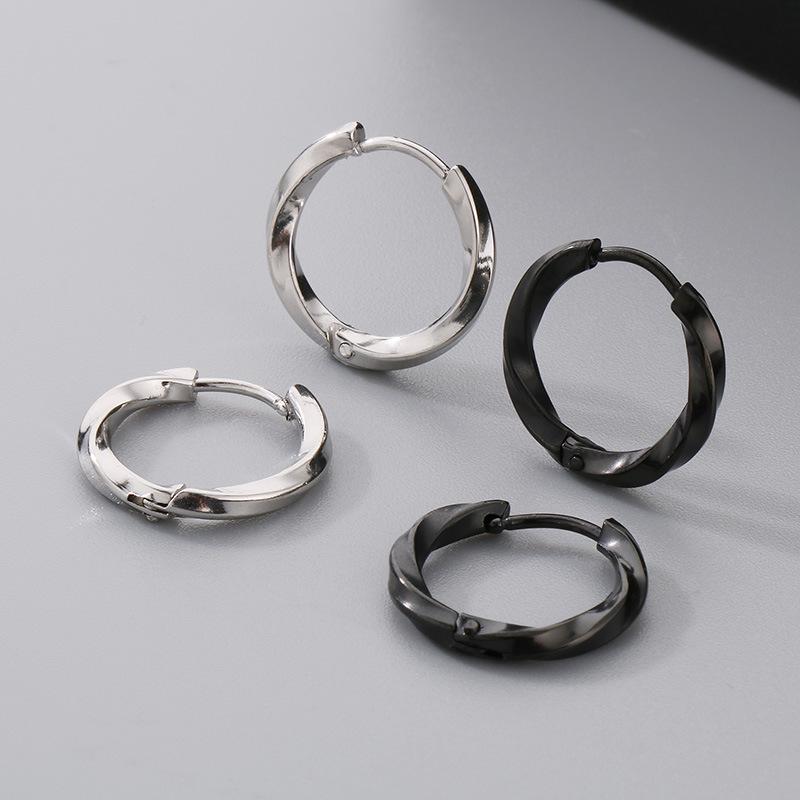 Korean Style Stainless Steel Möbius Earrings - Trendy Cone & Round Ear Cuffs for Men and Women