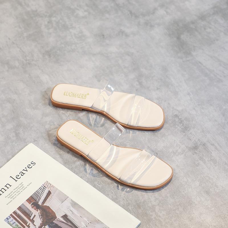 Casual versatile large size fashionable outer wear cool slippers seamless straps transparent word with slippers women's