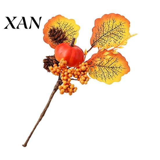 Orange Yellow Maple Leaves Autumn Flower Bouquet, Artificial Fall Floral Picks with Pumpkins Faux Flowers Berries Pine Cones for Thanksgiving Harvest