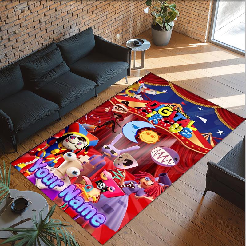 Personalized Crystal Velvet Carpet Custom Name Text,The Amazing Digital Circus Anti Slip Area Rug For Home Decoration