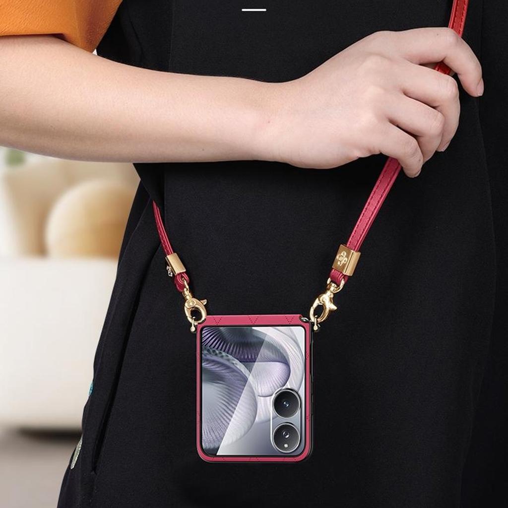 SULADA For Xiaomi Mix Flip 2 Case Rhombus Leather+PC Phone Cover with Shoulder Strap