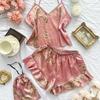 Suspender Women's Four-season Loungewear Lace-up Nightgown Nightdress Two-piece Set, Thin Outer Wear Medium and Long Pajama Set