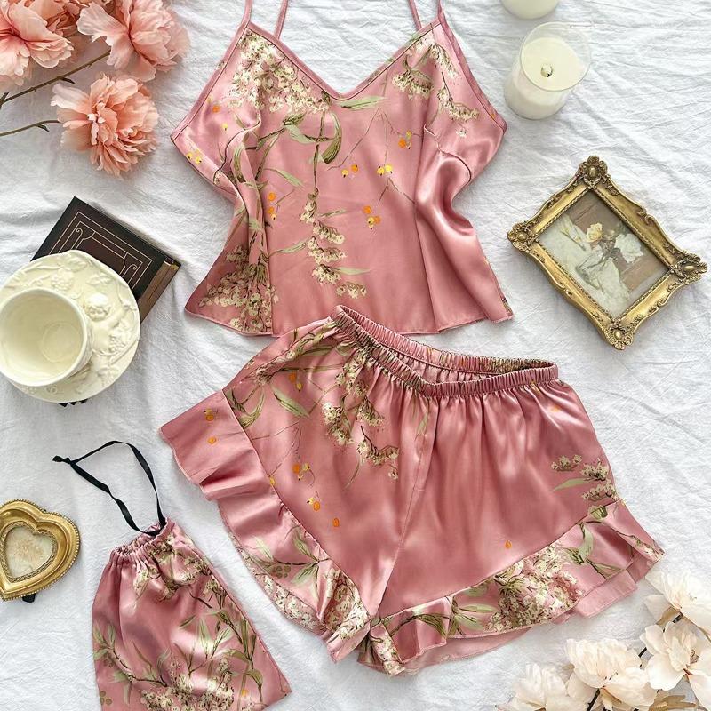 

Suspender women s four-season loungewear lace-up nightgown nightdress two-piece set, thin outer wear medium and long pajama set XXXL