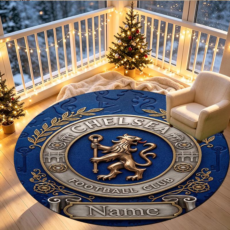 Benutzerdefinierter Name Personalisierter Chelsea Football Club Druck Runder Teppich, Vielseitiger Wohnkultur Teppich, für Spielzimmer, Wohnung, Balkon, Eingangsbereich, Flur Geschenk