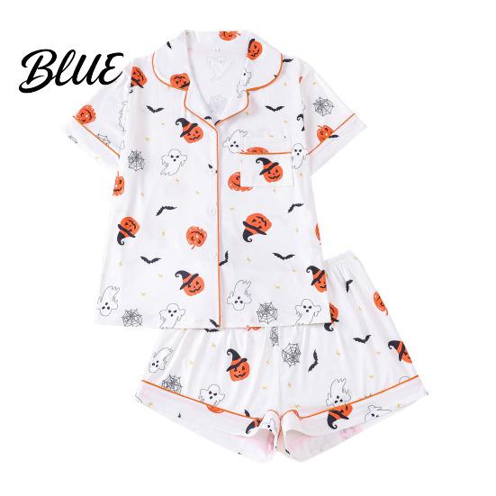 Women Button-up Pajama Set Women's Halloween Pajamas Sets 2 Piece Ghost Pumpkin Print Shirts Loose
