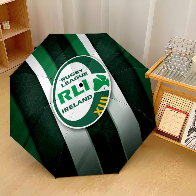 Ireland Rugby Print Auto 8?Ribs Folding Umbrella Wind Resistant Lightweight Automatic Umbrella For Daily Travel