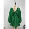 Elegant Fashion Deep V-neck Long Sleeved Women Dress Spring Summer Simple Casual Loose Sexy Solid Color A-line Party Dress Female Office Ladies