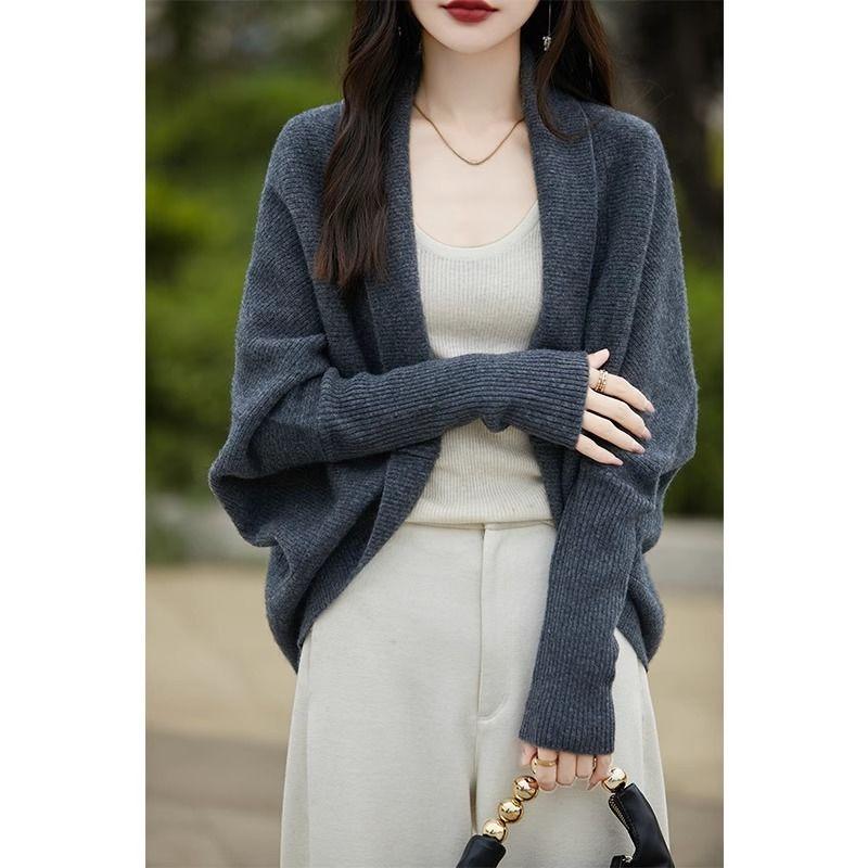 Knitted Shawl Loose Bat Sleeve Sweater Women's Solid Color Knitted Cardigan New Fashion Commuting Harajuku Style Autumn and Winter