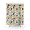 Scandinavian Abstract Botanical Shower Curtain – Mustard Yellow & Gray Modern Bathroom Decor, Designer Home Aesthetic