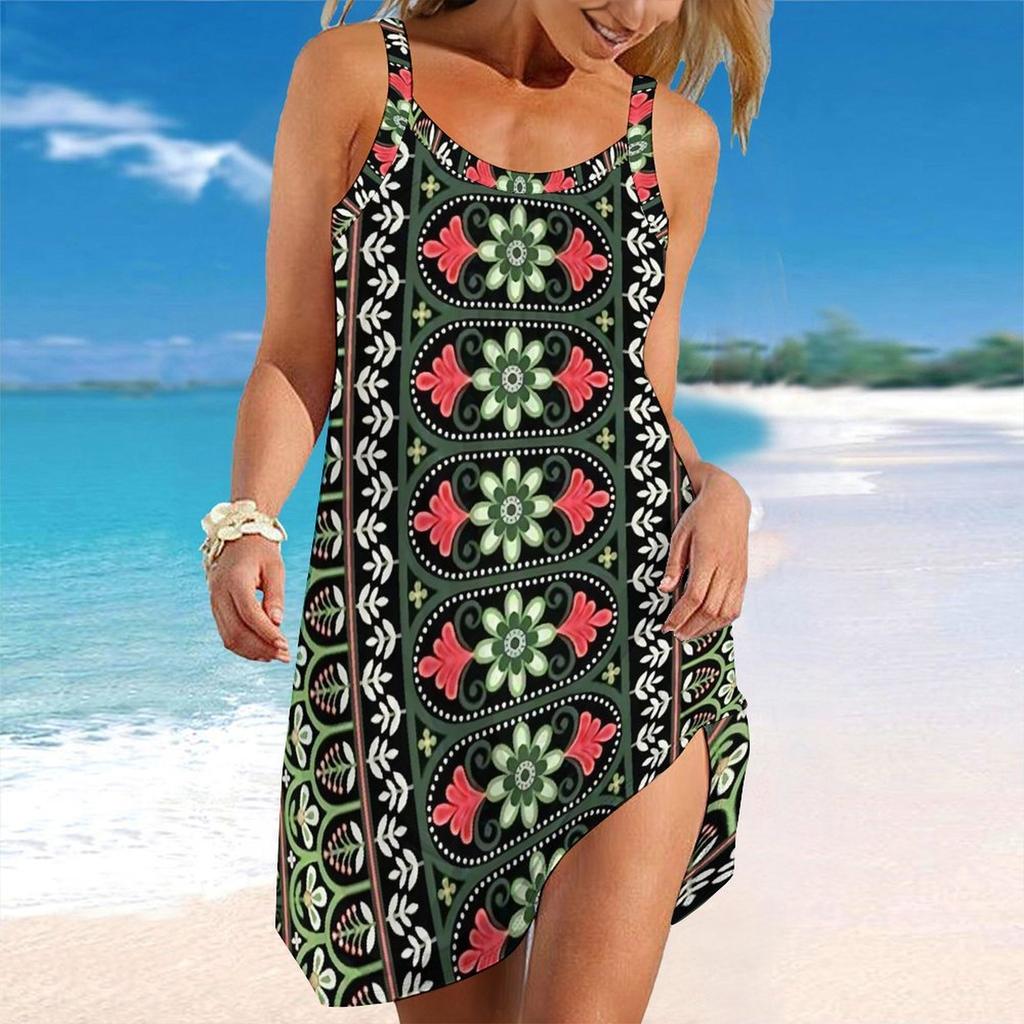 Women's Beach Dress Mini Dress Vertical Bar Symmetry Print Casual Modern Dress Sleeveless Loose Fit Outdoor Daily Summer