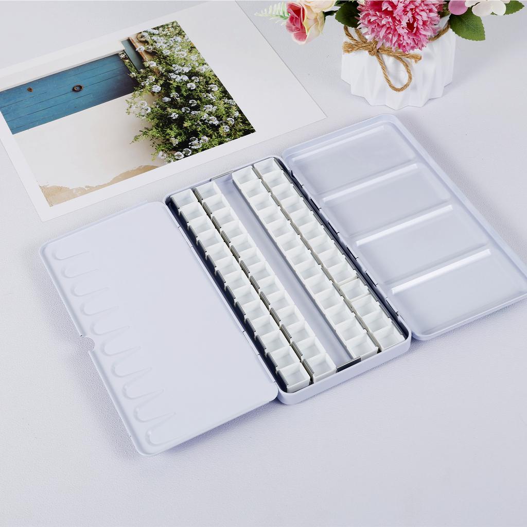 Empty Watercolor Palette with 52 Detachable Half Pans Compact Portable Paint Tray Watercolor Paint Plate Box for DIY Artist