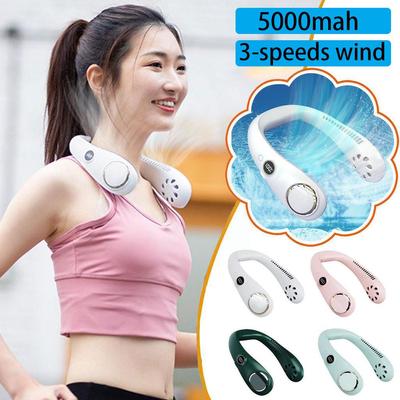 Tragbarer hängender Halsventilator, 5000 mAh, USB wiederaufladbar, blattlos, stumm, Sportfans, Sommer-Außenluftkühlung, tragbarer Nackenbügel-Ventilator