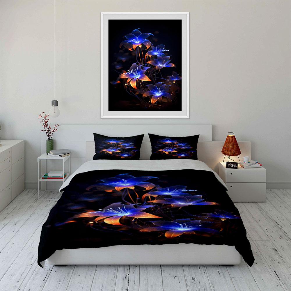 Blue and orange lilies. Bedding sets Duvet cover sets Duvet covers Pillowcases(1*Duvet Cover 2*Pillowcases without duvet insert)
