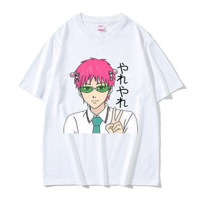 Japanese Anime The Disastrous Life of Saiki K Saiki Kusuo Peace Sign Graphic Tshirt Men Women Casual Vintage Oversized T Shirt