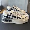 Schwarz-weiß karierte Canvas-Schuhe für Damen, Damen-Freizeitschuhe mit dicker Sohle im Retro-Stil
