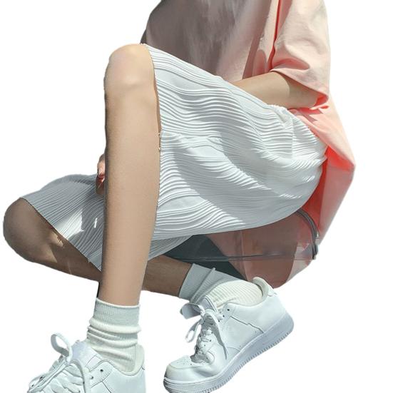 

Elastic Waistband Men Shorts Pockets Ice Silk Pleated Wide Leg Solid Color Loose Fitness Running Shorts Sportwear 2XL білий