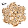 Luxury Coat Brooch Retro Rhinstone Flower for Women, Golden Plated Alloy Floral Vintage Lapel Pin, Clothing Jewelry Accessories Wedding Party