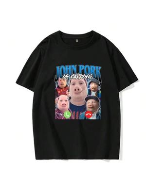 Damskie Zabawne Koszulki z Motywem Świń Koszulka John Pork Dzwoni Odbierz Telefon Koszulka Y2k Gotycka Koszulka Hip Hop Ubrania Streetwear