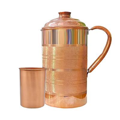 Pure Copper Water Jug 2 Litre with 1 Copper Glass (300ml) | Ayurvedic Copper Pitcher Set for Drinking & Storage for Health & Wellness