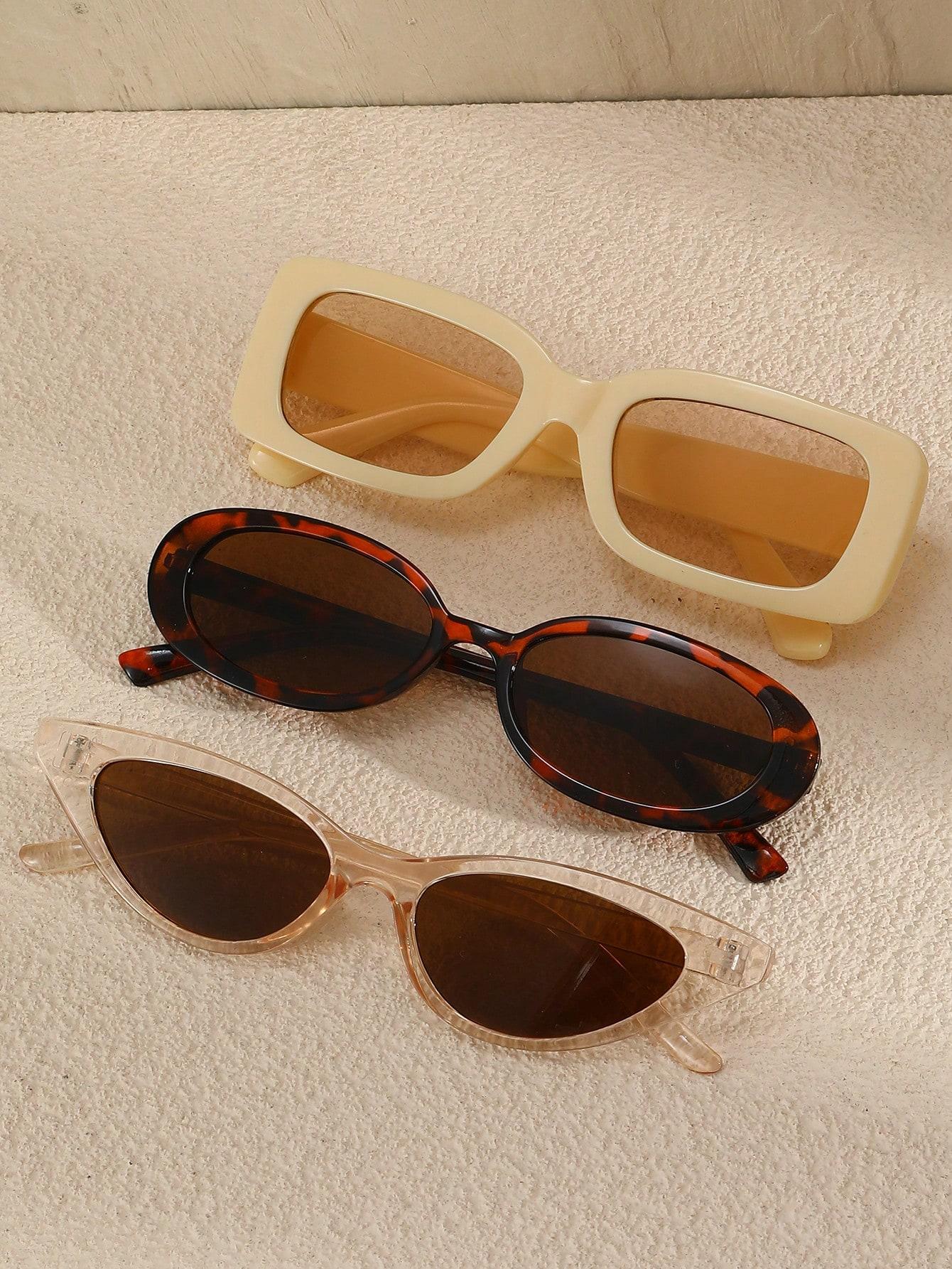 

3 шт. модные женские солнцезащитные очки кошачий глаз в квадратной овальной пластиковой оправе для мужчин, повседневные очки, аксессуары для очков.