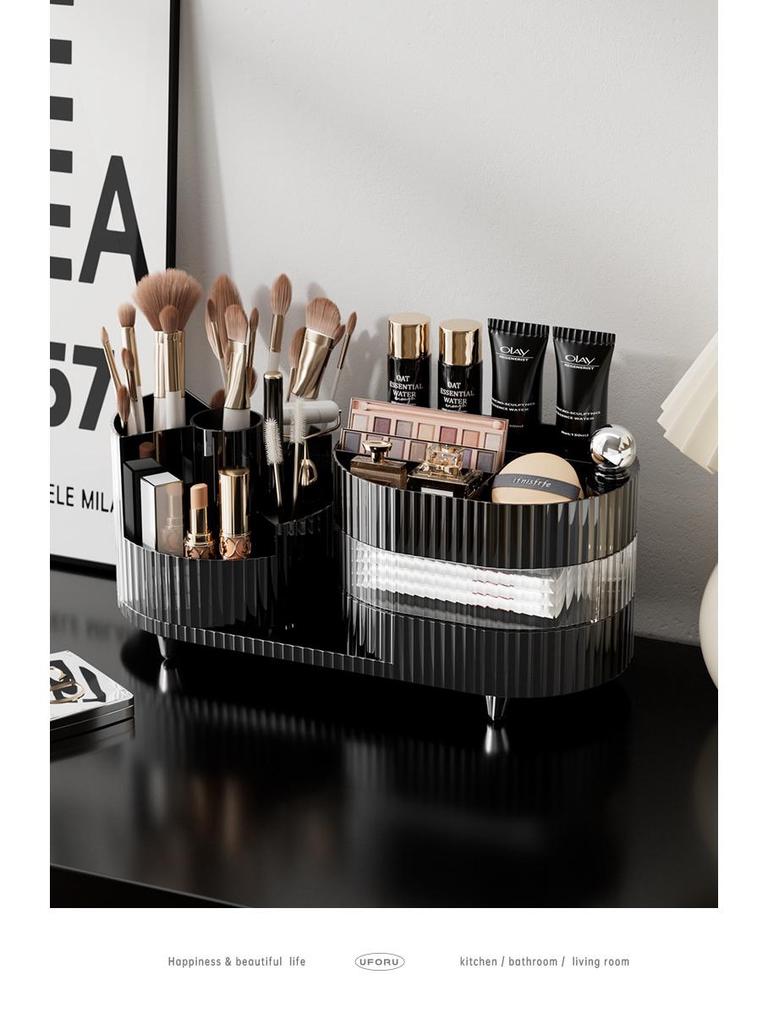 High-End Rotating Desktop Cosmetic Organizer: Large Capacity Skincare, Lipstick & Pen Holder